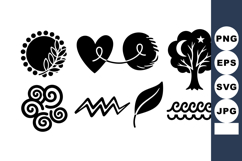 Abstract black nature symbols set including sun, hearts, tre Product Image 1