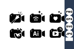 Video camera icons with magic wand wifi heart play and AI sy Product Image 1