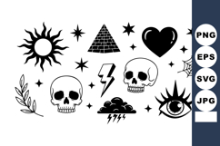 Mystical symbols including skulls sun pyramid heart stars we Product Image 1