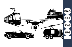Black Transport Vehicle Silhouettes Bundle Set Product Image 1