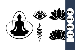 Meditation Yoga Silhouettes And Lotus Vector Set Product Image 1