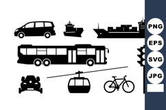 Urban Transportation Silhouette Vector Clipart Set Product Image 1