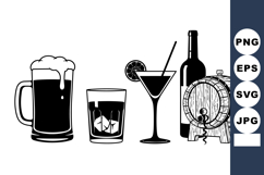 Vintage Alcohol Drink Clipart Set for Party Designs Product Image 1