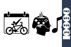 Bicycle And Gaming Music Icon Vector Set Product Image 1