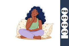 Woman with blue hair sitting cross-legged feeling tired and Product Image 1