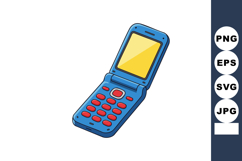 Flip phone with blue body and red buttons open showing yello Product Image 1