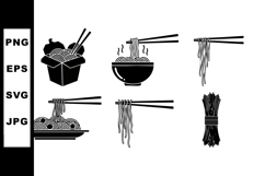 Asian Noodle Icons with Chopsticks Vector Set Product Image 1