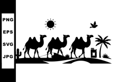 Camel Caravan Crossing Desert Landscape Silhouette Product Image 1