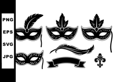 Elegant Black Carnival Masks with Feathers Vector Product Image 1