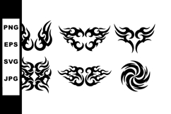 Tribal Style Black Flame Wing Tattoo Vector Set Product Image 1