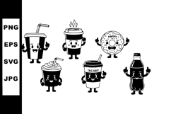 Cute Smiling Cartoon Fast Food Drinks and Donut Vector Product Image 1