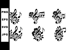 Treble Clef Icons with Floral Music Notes Vector Set Product Image 1