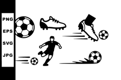 Soccer Ball, Cleat &amp; Player Silhouette Icons Set Product Image 1