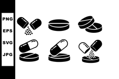 Black White Medicine Capsules Tablets Icon Set Vector Product Image 1