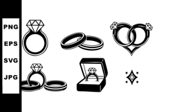 Black and White Diamond Engagement Rings Vector Design Product Image 1