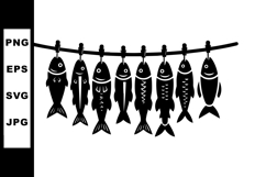 Black Fish Silhouette Hanging on String Vector Illustration Product Image 1