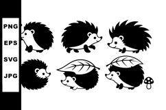 Cute Hedgehog Vector Illustrations with Leaves and Flowers Product Image 1