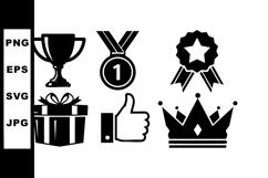 Award Icons Set Trophy Medal Ribbon Gift Crown Vector Product Image 1