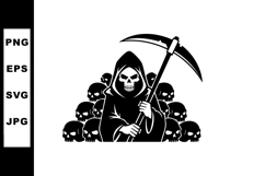 Grim Reaper Holding Scythe with Skulls Pile Vector Product Image 1