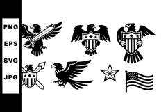 American Eagle Emblem Set with Shield &amp; Flag Vector Product Image 1