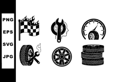 Racing Tire Speedometer Wrench Car Wheel Vector Icons Set Product Image 1