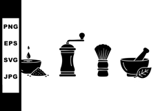 Spice Grinder, Mortar Pestle &amp; Herb Brush Vector Icons Product Image 1