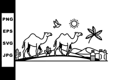 Two Camels Walking Desert Landscape Vector Illustration Product Image 1