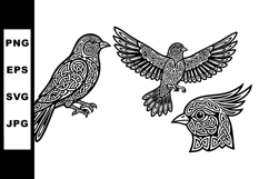 Bird Silhouette Set with Tribal Wing Patterns Vector Product Image 1