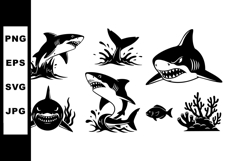 Shark Silhouettes Swimming Underwater Vector Design Product Image 1