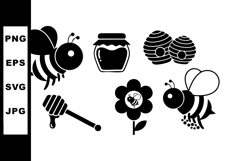 Bee Honey Jar Flower Hive Honey Dipper Vector Icons Set Product Image 1