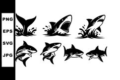 Great White Shark Vector Silhouettes Set Product Image 1