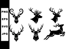Deer Head Silhouettes with Antlers Vector Set Product Image 1