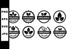 Organic Certified Stamp Badge Vector Set with Leaf Symbols Product Image 1