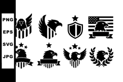 Eagle Shield Emblem Set with Stars and Flag Banner Vector De Product Image 1