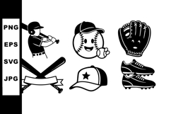 Baseball Icons with Player Swing and Equipment Vector Product Image 1