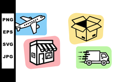 Airplane Package Delivery Truck Storefront Icons Product Image 1
