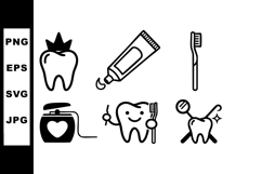 Tooth Dental Care Icons with Toothpaste and Floss Vector Product Image 1