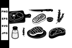 Steak Meat Cuts Knife Salt Rosemary Sauce Vector Illustratio Product Image 1
