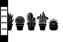 Silhouette Vector Set of Potted Succulent and Cactus Plants Product Image 1
