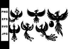 Black Phoenix Bird Silhouettes Vector Set Design Product Image 1