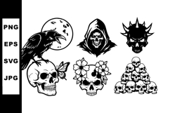 Gothic Skull Designs with Raven, Butterfly &amp; Demon Vector Ar Product Image 1