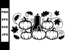 Pumpkin and Autumn Leaves Vector Design with Vines Product Image 1