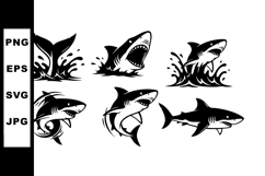 Shark Silhouettes Vector Set With Water Splashes Product Image 1