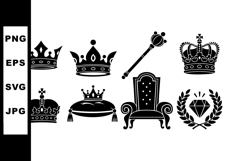 Royal Crowns, Throne, Scepter &amp; Laurel Icons Set Product Image 1