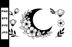 Crescent Moon with Detailed Floral Elements Vector Design Product Image 1