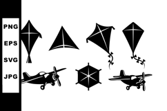 Vintage Airplanes and Kites Silhouettes Vector Set Product Image 1