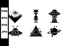 Alien and UFO Vector Icons with Planets and Landscapes Product Image 1
