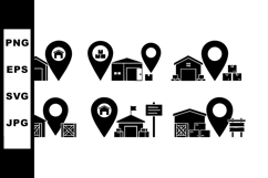 Warehouse Location Icons with Storage and Delivery Boxes Product Image 1