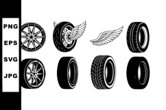 Car Wheels and Tires Vector Set with Winged Wheel Product Image 1