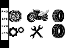Motorcycle Wheel Tire Gear Wrench Icons Set Product Image 1